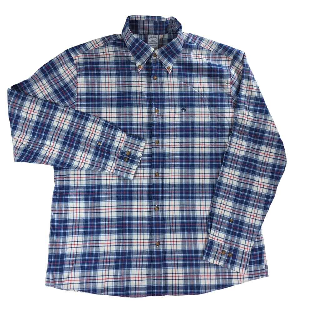 Brooks Brothers Plaid Button Down Blue Original Polo Shirt Blue Large Mens
